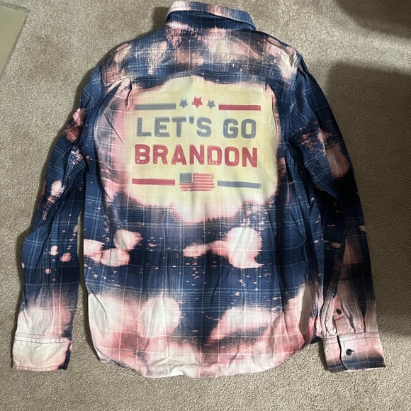 Bleached Let's Go Brandon Flannel - Picture 1 of 5